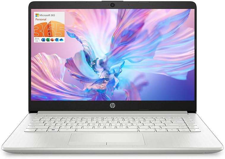 HP Portable Laptop, Student and Business, 14" HD Display, Intel Quad-Core N4120, 16GB DDR4 RAM, 64GB eMMC, 1 Year Office 365, Webcam, RJ-45, HDMI, Wi-Fi, Windows 11 Home, Silver - Image 1