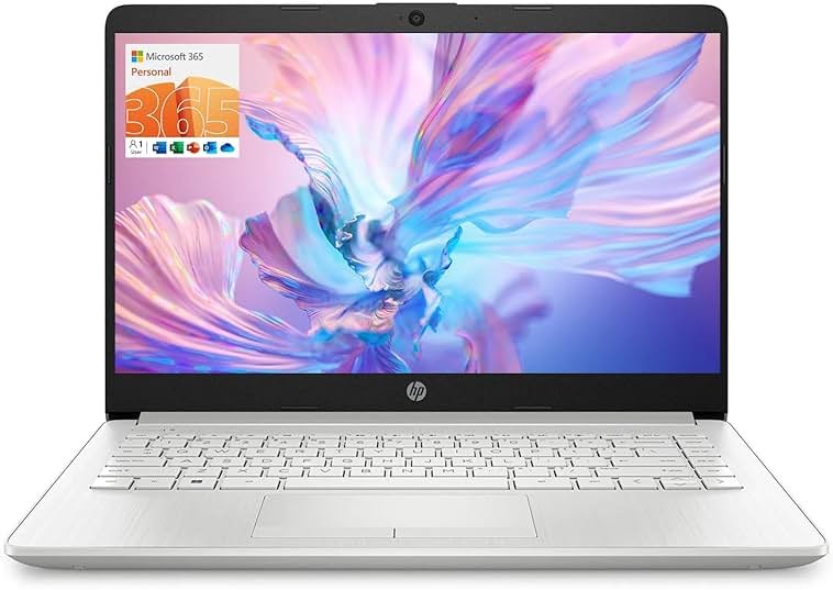 HP Portable Laptop, Student and Business, 14" HD Display, Intel Quad-Core N4120, 16GB DDR4 RAM, 64GB eMMC, 1 Year Office 365, Webcam, RJ-45, HDMI, Wi-Fi, Windows 11 Home, Silver - Product Image