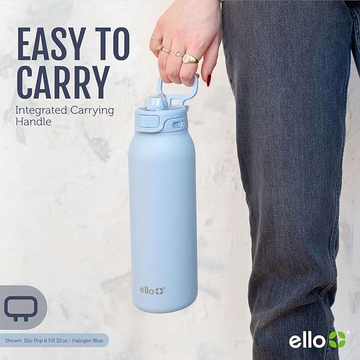 Ello Pop & Fill Insulated Stainless Steel Water Bottle with Quick Fill Lid, Leakproof Locking, Sip or Chug Spout, BPA-Free, Double Wall Vacuum Insulated for Sports, Travel & School- 22oz / 32oz / 40oz - Image 8