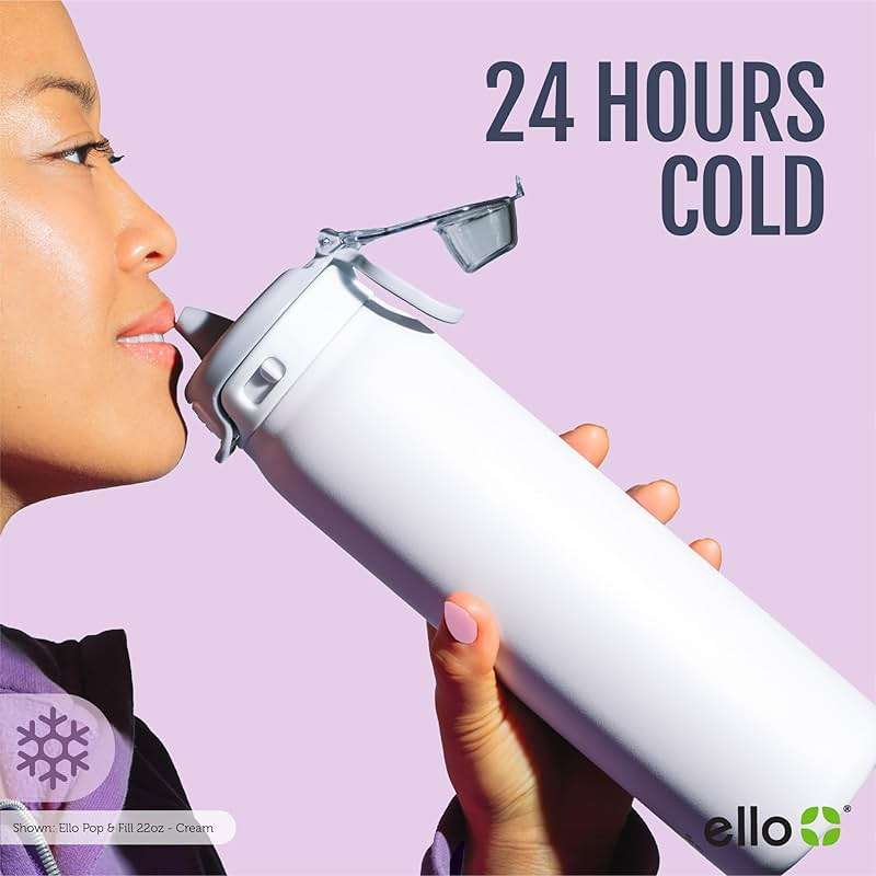 Ello Pop & Fill Insulated Stainless Steel Water Bottle with Quick Fill Lid, Leakproof Locking, Sip or Chug Spout, BPA-Free, Double Wall Vacuum Insulated for Sports, Travel & School- 22oz / 32oz / 40oz - Image 9