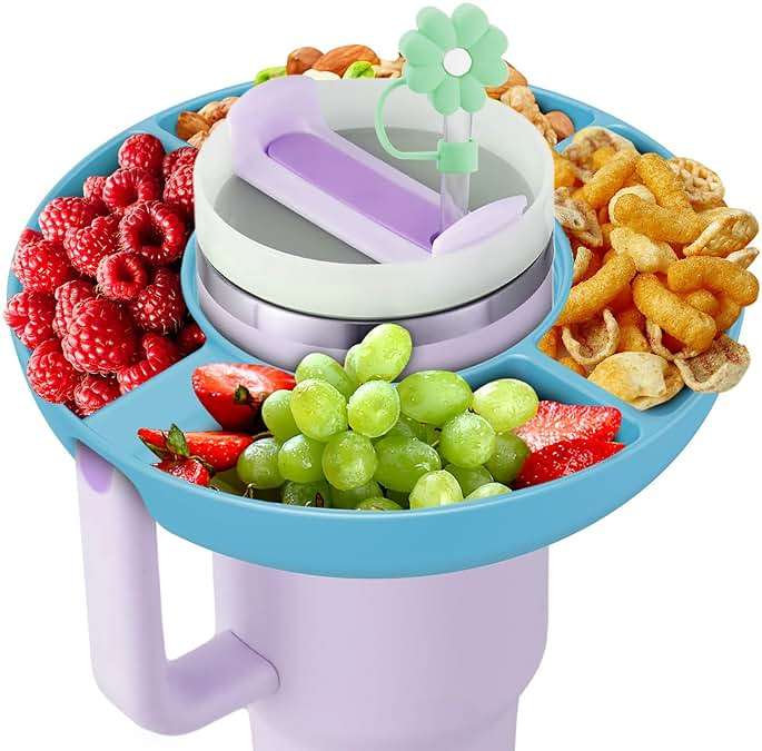 Snack Bowl for Stanley Cup 40 oz with Handle-Perfectly Compatible with Stanley Quencher H2.0 Tumbler 40 oz with Handle, Reusable Silicone Snack Tray, Stanley cup accessories (Blue Snack Bowl) - Image 1