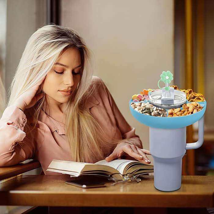 Snack Bowl for Stanley Cup 40 oz with Handle-Perfectly Compatible with Stanley Quencher H2.0 Tumbler 40 oz with Handle, Reusable Silicone Snack Tray, Stanley cup accessories (Blue Snack Bowl) - Image 7