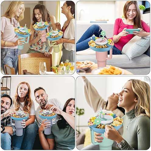 Snack Bowl for Stanley Cup 40 oz with Handle-Perfectly Compatible with Stanley Quencher H2.0 Tumbler 40 oz with Handle, Reusable Silicone Snack Tray, Stanley cup accessories (Blue Snack Bowl) - Image 9