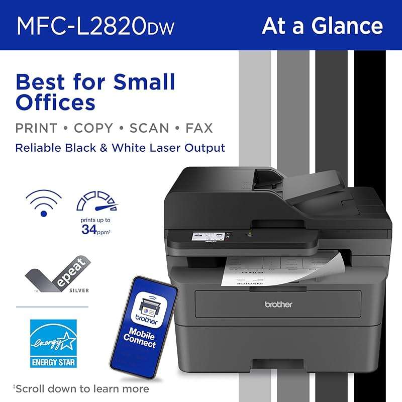 Brother MFC-L2820DW Wireless Compact Monochrome All-in-One Laser Printer with Copy, Scan and Fax, Duplex, Black & White | Includes Refresh Subscription Trial(1), Works with Alexa - Image 2