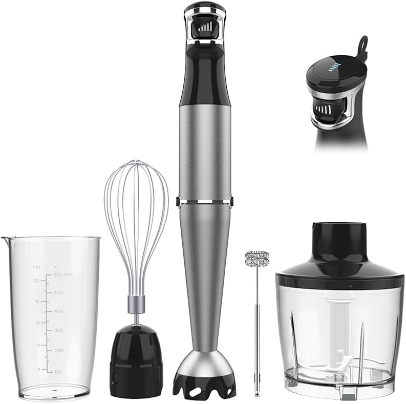 Turelar Immersion Blender Handheld Corded Hand Blenders Set 1100W, Trigger Variable Speed 5 in 1 Stick Emulsifier with Chopper, Whisk and Frother for Soup, Baby Food and Smoothies,Black - Product Image