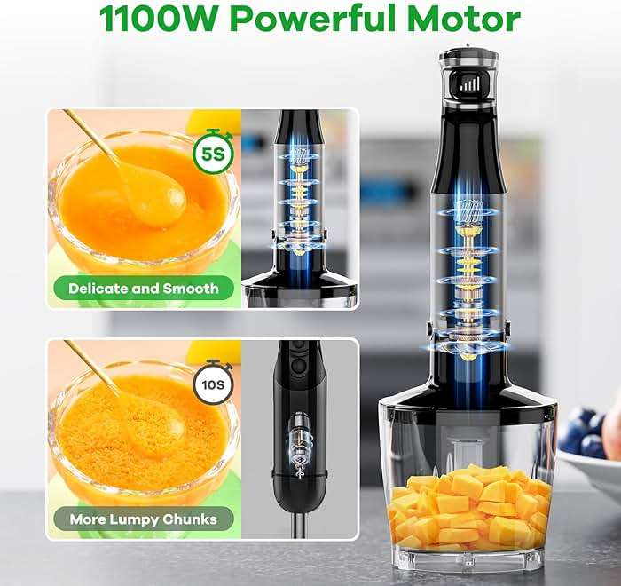 Turelar Immersion Blender Handheld Corded Hand Blenders Set 1100W, Trigger Variable Speed 5 in 1 Stick Emulsifier with Chopper, Whisk and Frother for Soup, Baby Food and Smoothies,Black - Image 3