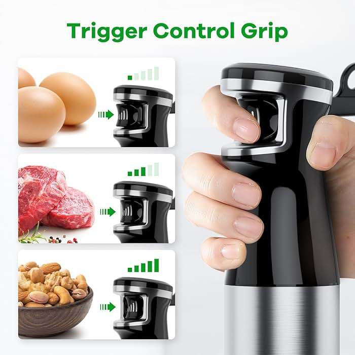 Turelar Immersion Blender Handheld Corded Hand Blenders Set 1100W, Trigger Variable Speed 5 in 1 Stick Emulsifier with Chopper, Whisk and Frother for Soup, Baby Food and Smoothies,Black - Image 4