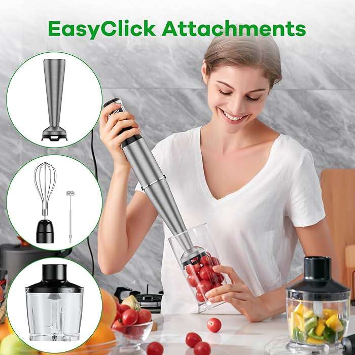 Turelar Immersion Blender Handheld Corded Hand Blenders Set 1100W, Trigger Variable Speed 5 in 1 Stick Emulsifier with Chopper, Whisk and Frother for Soup, Baby Food and Smoothies,Black - Image 5