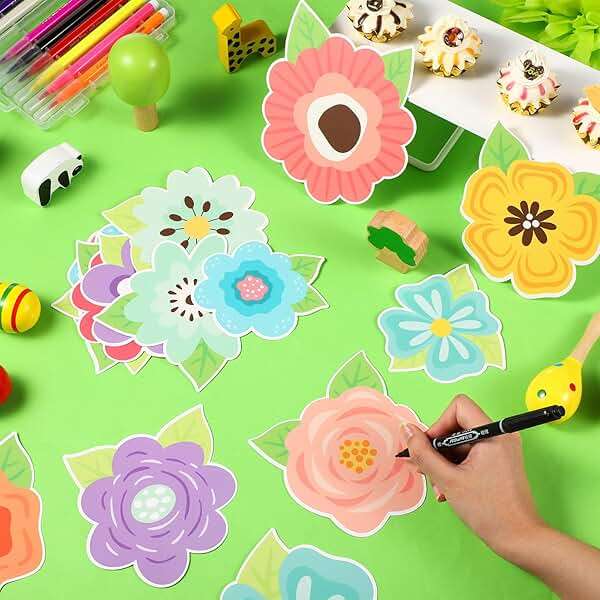 Motipuns 60 Pcs Flower Cutouts Spring Bulletin Board Decorations Floral Paper Cutouts Springtime Classroom Decorations for Kids Preschool Teacher Chalkboard Summer Party Office Home Back to School - Image 2