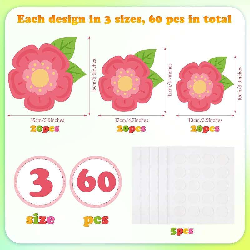 Motipuns 60 Pcs Flower Cutouts Spring Bulletin Board Decorations Floral Paper Cutouts Springtime Classroom Decorations for Kids Preschool Teacher Chalkboard Summer Party Office Home Back to School - Image 3