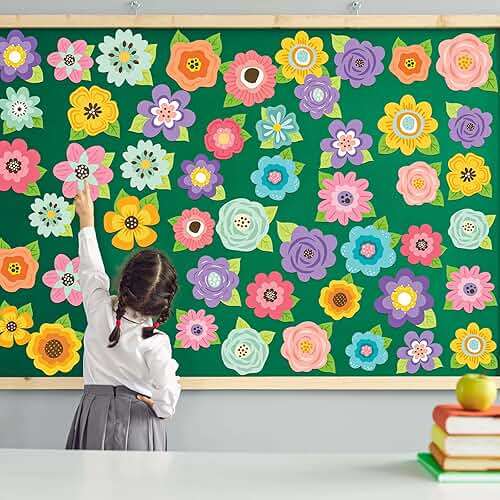 Motipuns 60 Pcs Flower Cutouts Spring Bulletin Board Decorations Floral Paper Cutouts Springtime Classroom Decorations for Kids Preschool Teacher Chalkboard Summer Party Office Home Back to School - Image 7