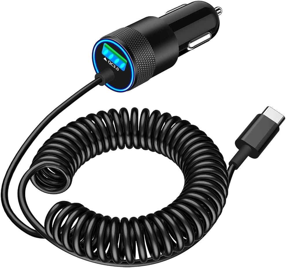 【MFi Certified】iPhone 17 Car Charger Fast Charging, Braveridge 75W USB C PD&QC Car Power Cigarette Lighter USB Charger with 6FT Type C Coiled Cable for iPhone 17/17 Pro Max/16/15/Galaxy S26/S25/Pixel - Product Image