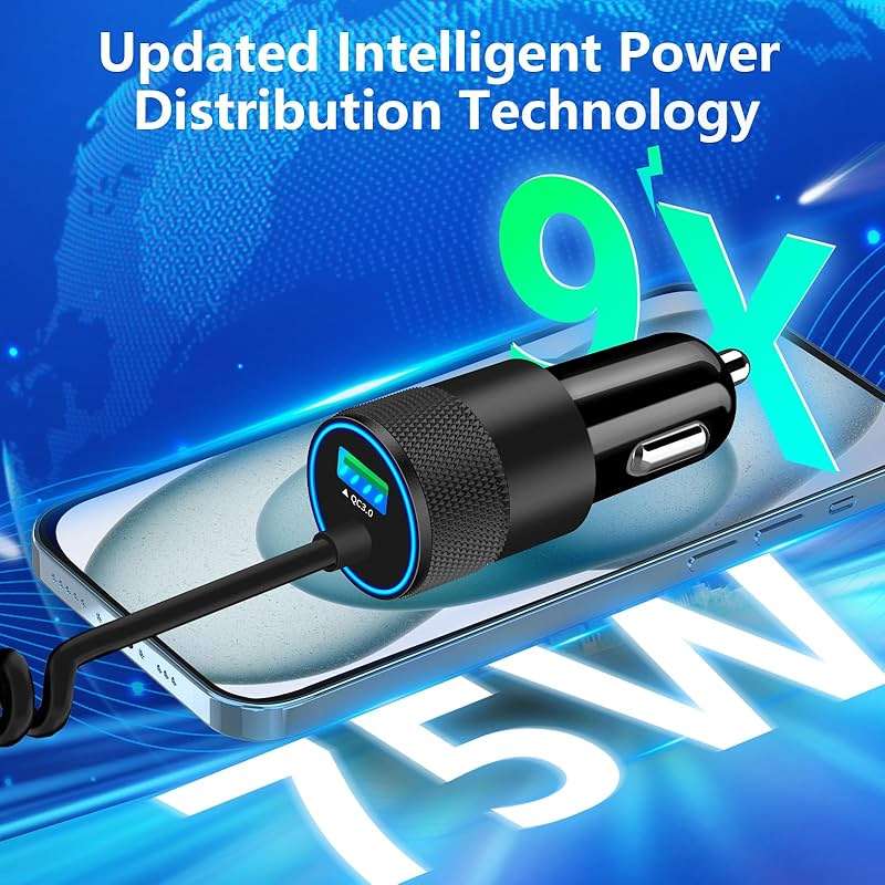 【MFi Certified】iPhone 17 Car Charger Fast Charging, Braveridge 75W USB C PD&QC Car Power Cigarette Lighter USB Charger with 6FT Type C Coiled Cable for iPhone 17/17 Pro Max/16/15/Galaxy S26/S25/Pixel - Image 3