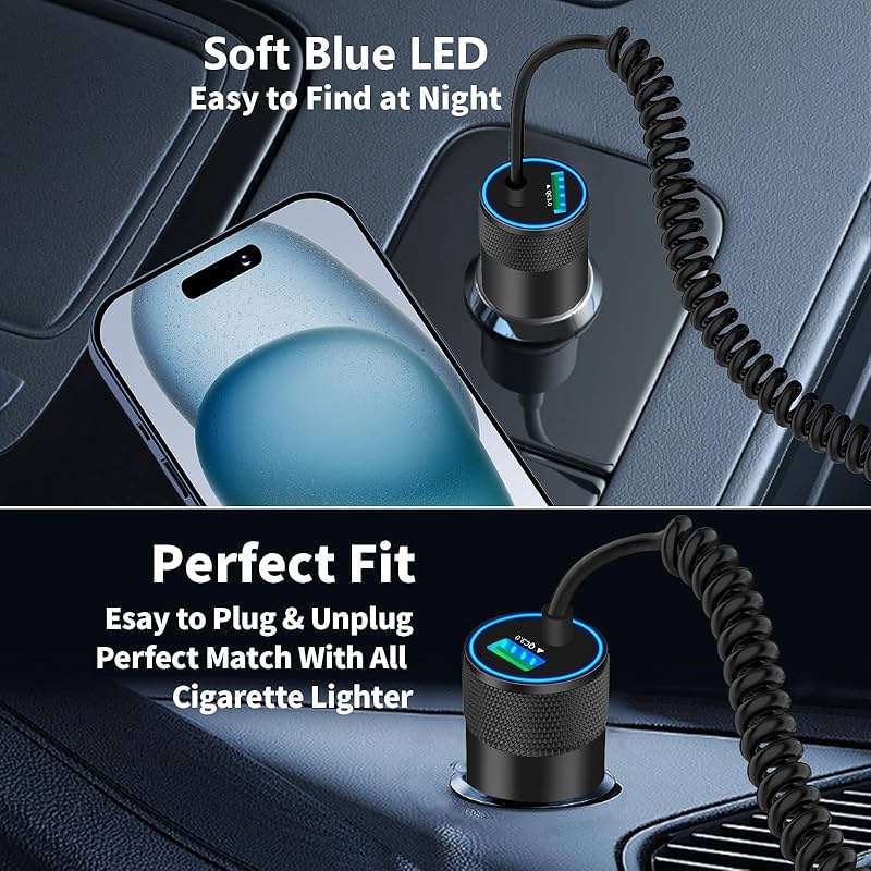【MFi Certified】iPhone 17 Car Charger Fast Charging, Braveridge 75W USB C PD&QC Car Power Cigarette Lighter USB Charger with 6FT Type C Coiled Cable for iPhone 17/17 Pro Max/16/15/Galaxy S26/S25/Pixel - Image 8