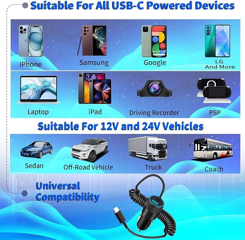 【MFi Certified】iPhone 17 Car Charger Fast Charging, Braveridge 75W USB C PD&QC Car Power Cigarette Lighter USB Charger with 6FT Type C Coiled Cable for iPhone 17/17 Pro Max/16/15/Galaxy S26/S25/Pixel - Image 9