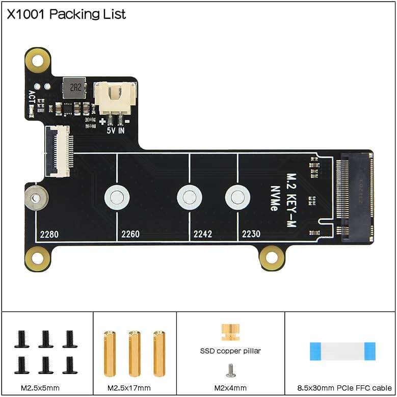 Geekworm X1001 PCIe to M.2 HAT Key-M NVMe SSD PIP PCIe Peripheral Board for Raspberry Pi 5 Support M.2 2230/2242/2260/2280 SSD - Image 6