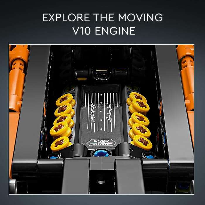 LEGO Technic Lamborghini Huracán Tecnica Orange Toy Cars - Building Toys for Kids, Boys & Girls, Ages 9+ - Lamborghini Toy Car W/ V10 Engine & Steering - Gift Ideas for Birthdays - 42196 - Image 3