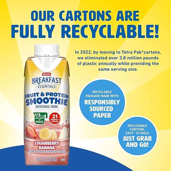 Carnation Breakfast Essentials Fruit and Protein Smoothie Nutritional Drink, Strawberry Banana, 24 – 8 fl oz Cartons (Packaging May Vary) - Image 4