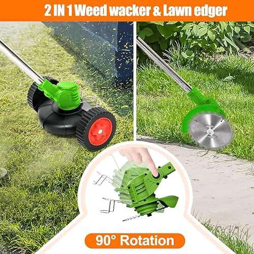 Electric Weed Eater Battery Powered Electric Weed Wacker 21V Cordless Weed Wacker with 2PCS 4.0AH Batteries and 3 Types Blades&Auxiliary Wheel Lightweight Brush Cutter for Yard and Garden - Image 2