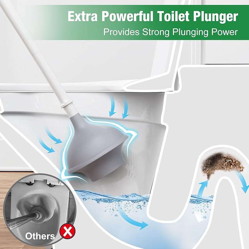Lefree, 2 in 1 Toilet Brush and Plunger Set with Silicone Bristles, Plastic Material, Includes Holder, White/Black, for Deep Cleaning - Image 2