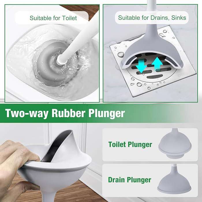 Lefree, 2 in 1 Toilet Brush and Plunger Set with Silicone Bristles, Plastic Material, Includes Holder, White/Black, for Deep Cleaning - Image 4