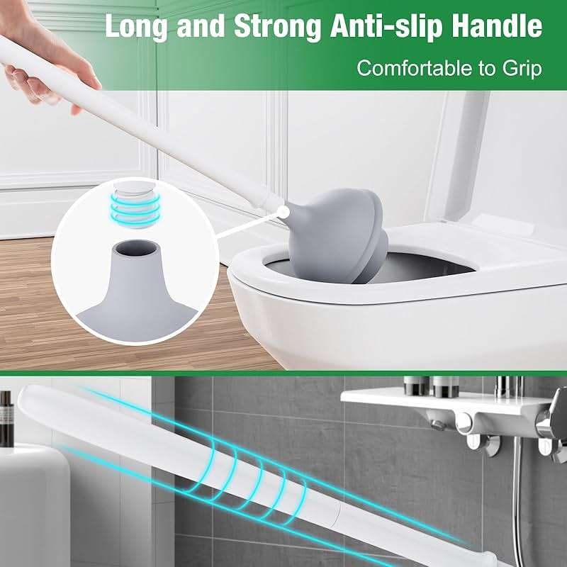 Lefree, 2 in 1 Toilet Brush and Plunger Set with Silicone Bristles, Plastic Material, Includes Holder, White/Black, for Deep Cleaning - Image 5