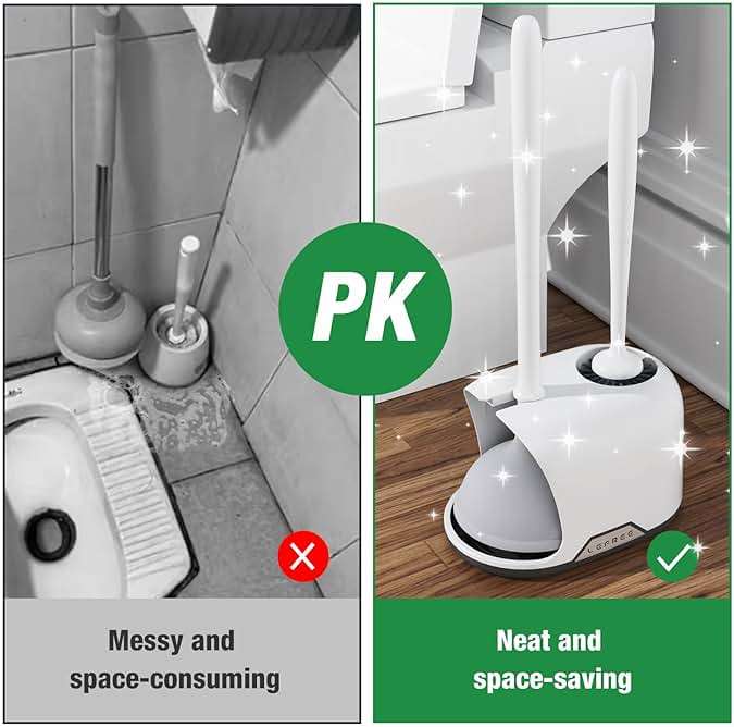 Lefree, 2 in 1 Toilet Brush and Plunger Set with Silicone Bristles, Plastic Material, Includes Holder, White/Black, for Deep Cleaning - Image 6