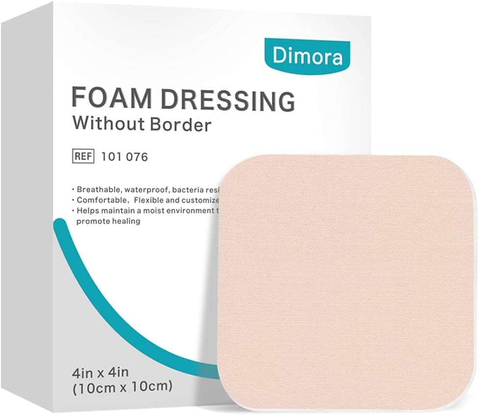 Dimora Foam Dressing, Sterile Non-Adhesive Hydrophilic Pads 10 Pack + Soft Waterproof Silicone Medical Tape No Residue (1.6in x 59 in),1 Roll - Image 2