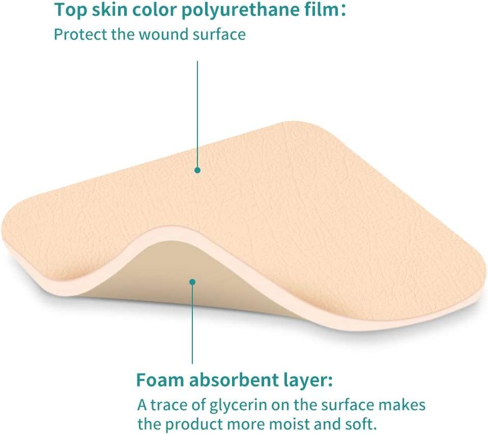 Dimora Foam Dressing, Sterile Non-Adhesive Hydrophilic Pads 10 Pack + Soft Waterproof Silicone Medical Tape No Residue (1.6in x 59 in),1 Roll - Image 3