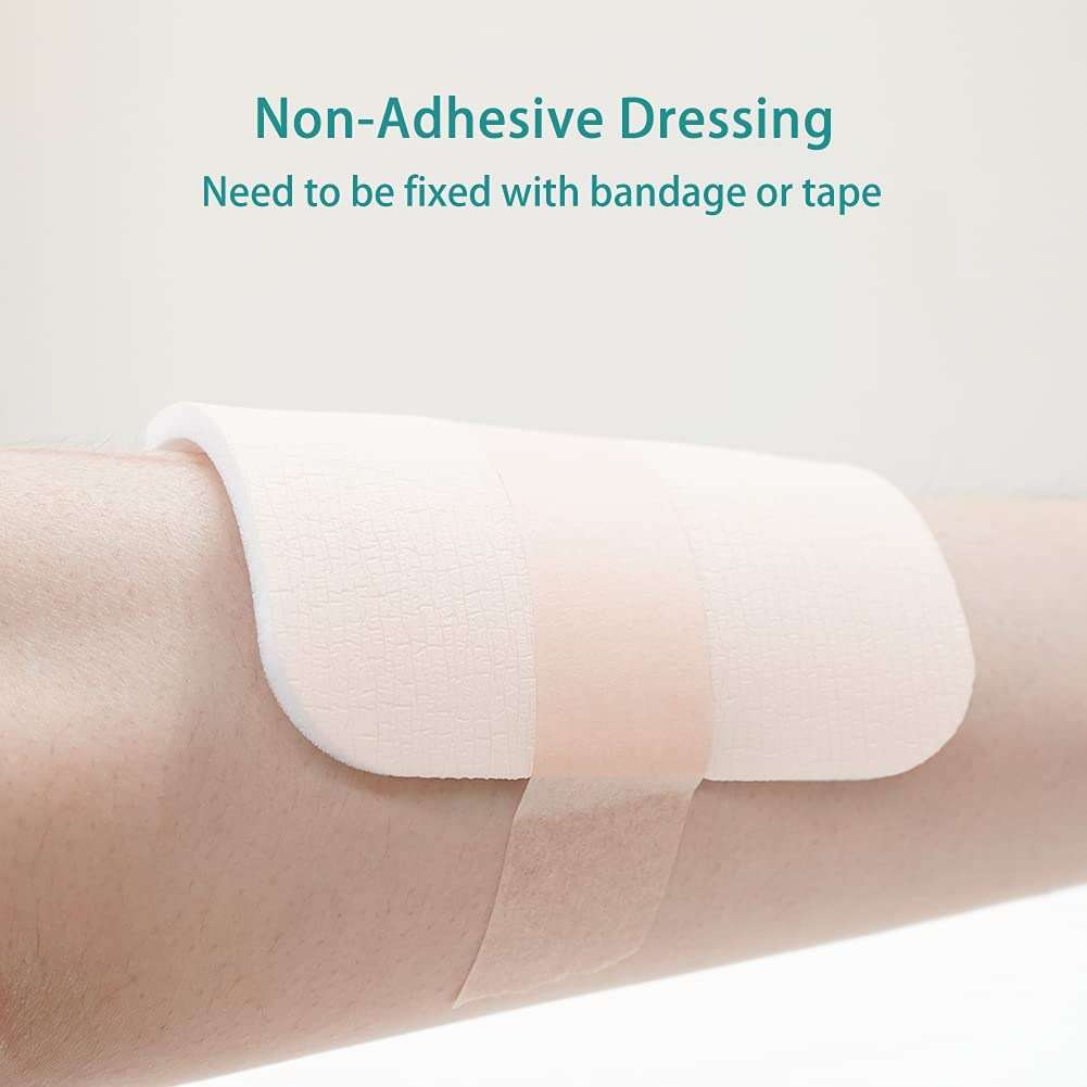 Dimora Foam Dressing, Sterile Non-Adhesive Hydrophilic Pads 10 Pack + Soft Waterproof Silicone Medical Tape No Residue (1.6in x 59 in),1 Roll - Image 5