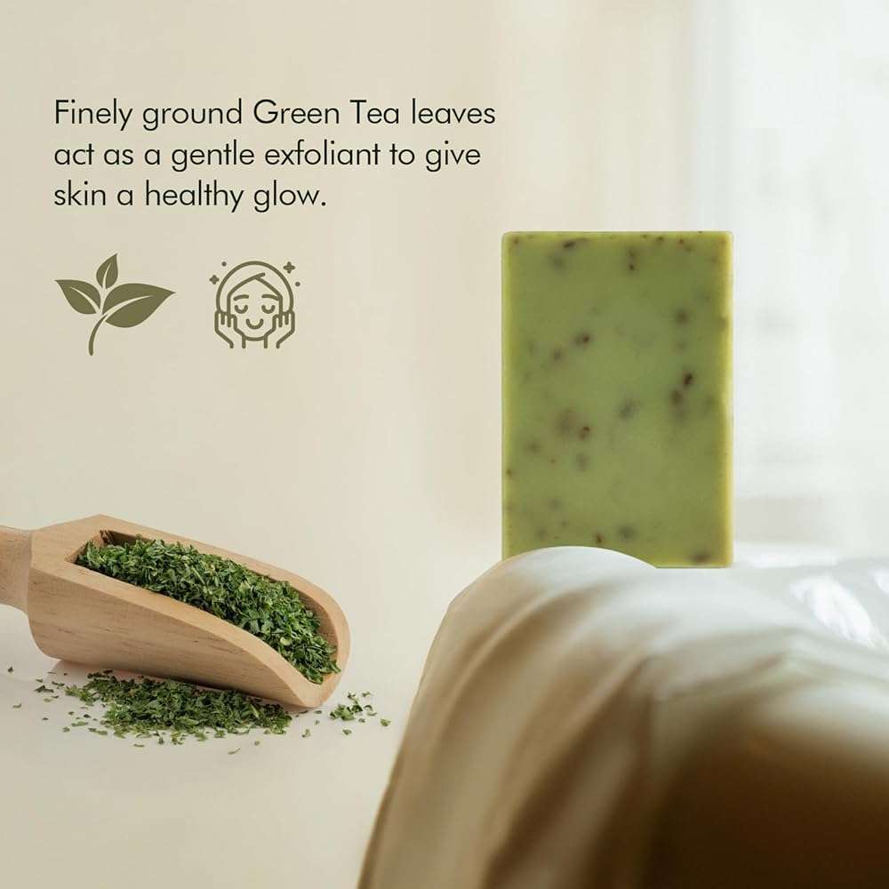 PALFICAB Green Tea Soap for Face & Body, Green Soap with Tea Leaves, Coconut Oil, Shea Butter, Homemade - Cold Pressed Vegan Green Tea Soap for Eliminating Odor, Exfoliating, Moisturizing, 2 Bars - Image 4