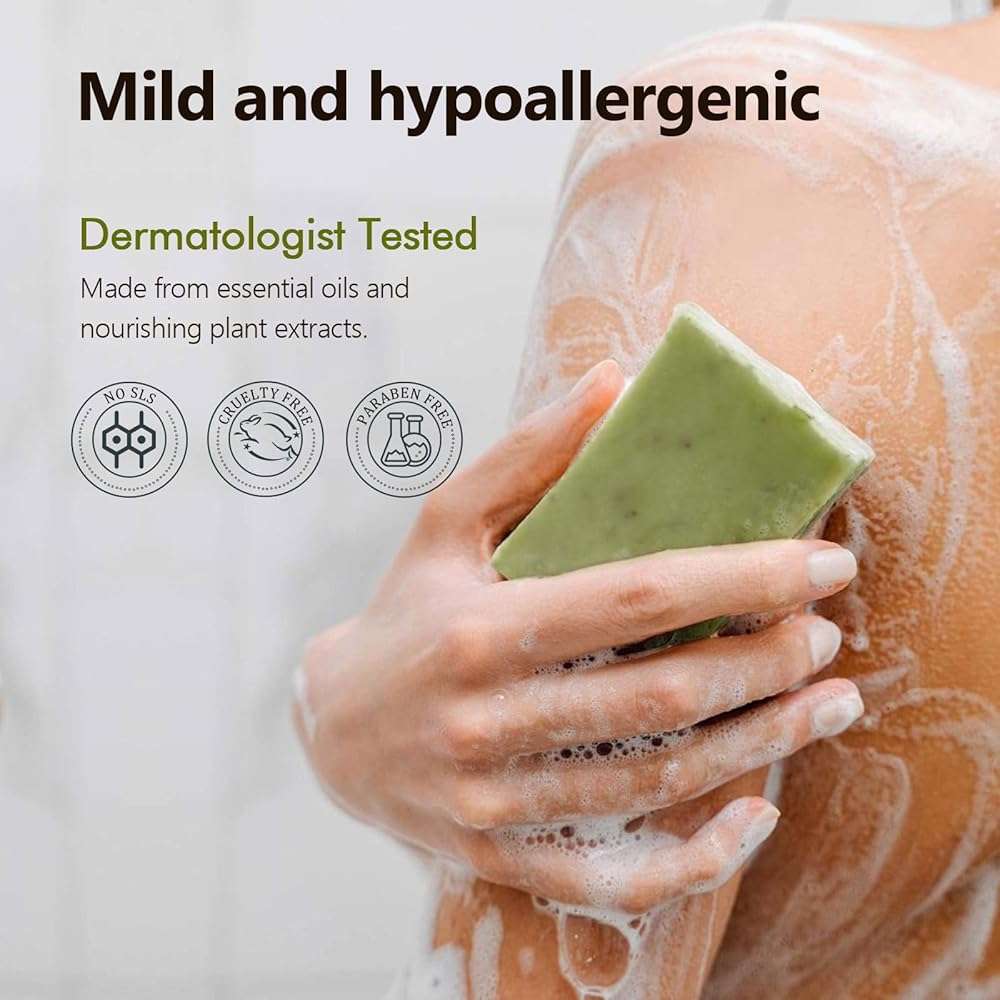 PALFICAB Green Tea Soap for Face & Body, Green Soap with Tea Leaves, Coconut Oil, Shea Butter, Homemade - Cold Pressed Vegan Green Tea Soap for Eliminating Odor, Exfoliating, Moisturizing, 2 Bars - Image 6