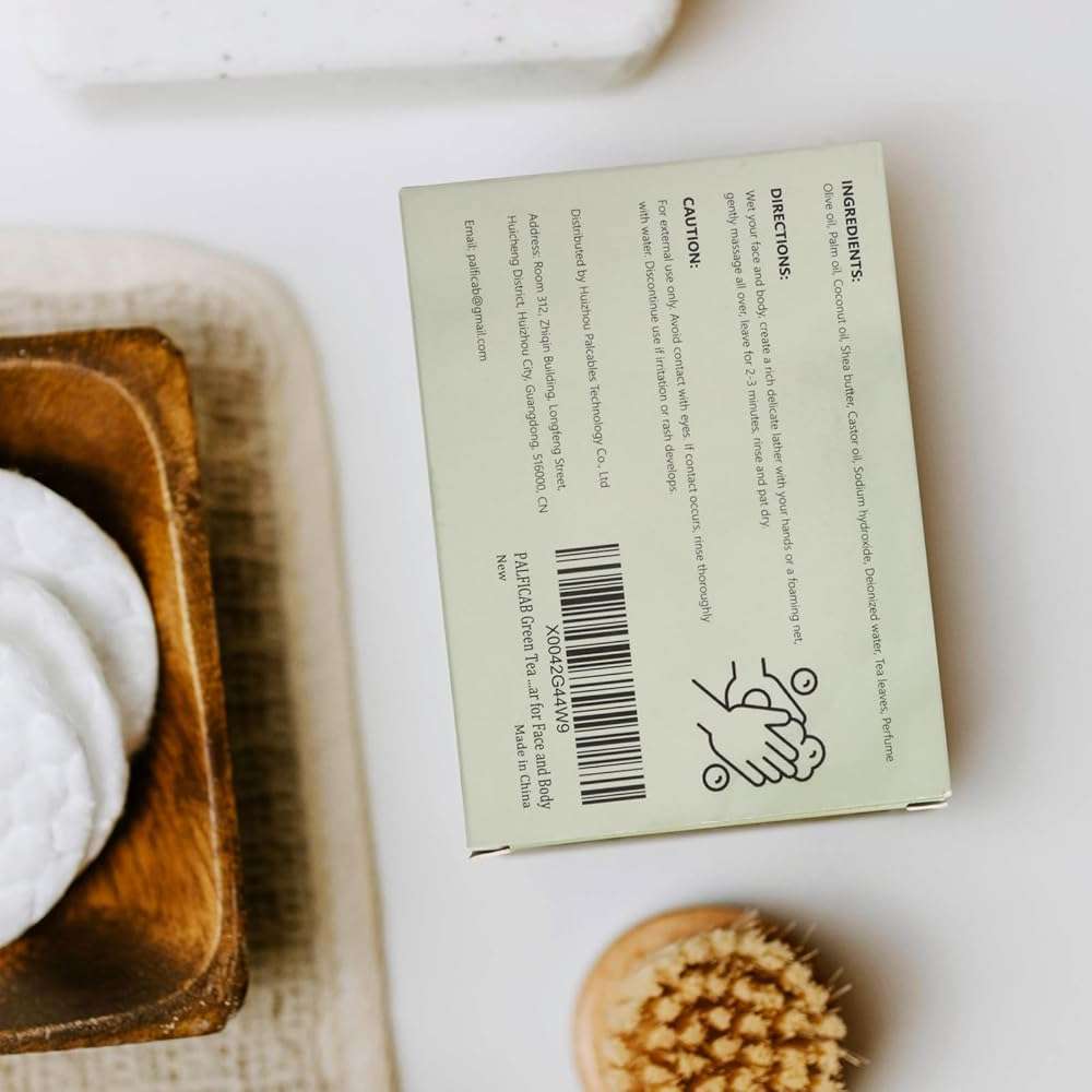 PALFICAB Green Tea Soap for Face & Body, Green Soap with Tea Leaves, Coconut Oil, Shea Butter, Homemade - Cold Pressed Vegan Green Tea Soap for Eliminating Odor, Exfoliating, Moisturizing, 2 Bars - Image 7