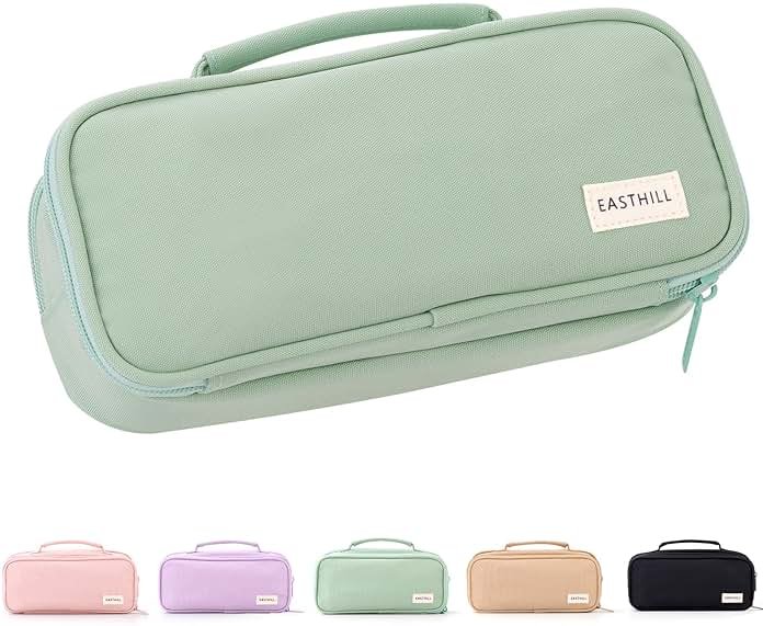 EASTHILL Large Capacity Pencil Case Pen Pouch Organizer Canvas Pencil Bag with Handle School Supplies for Teen Girls-Green - Product Image
