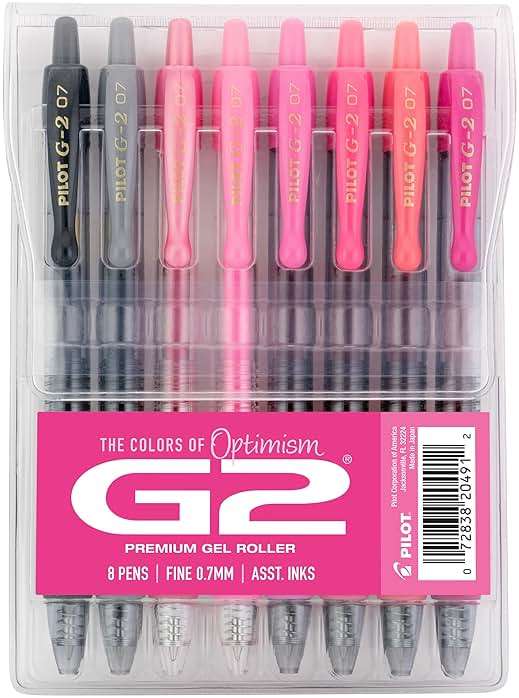 Pilot G2 Premium Gel Roller Pens, Fine Point Gel Pens, Boost Pink Pack, The Colors of Optimism, 8-Pack Pouch, 0.7 mm, Assorted - Ideal for School, Journaling, & Office Writing - Image 1