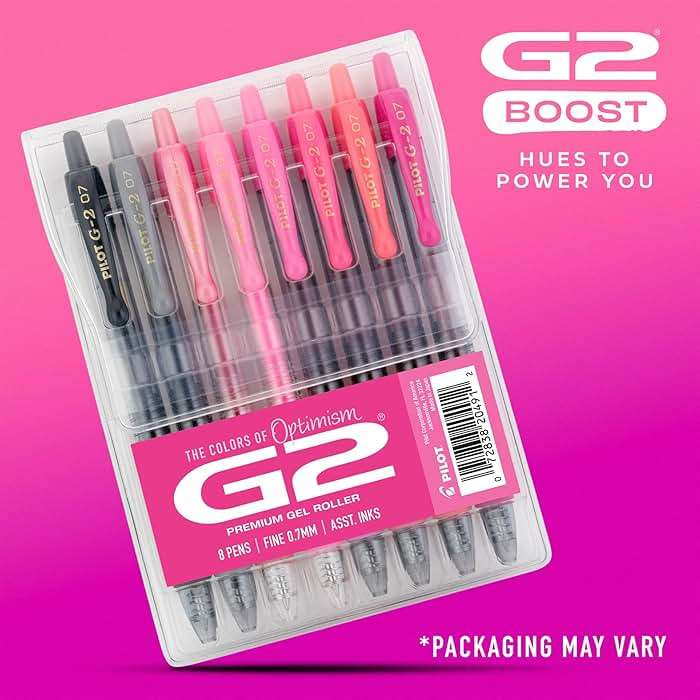 Pilot G2 Premium Gel Roller Pens, Fine Point Gel Pens, Boost Pink Pack, The Colors of Optimism, 8-Pack Pouch, 0.7 mm, Assorted - Ideal for School, Journaling, & Office Writing - Image 2