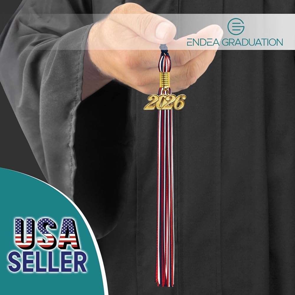 Endea Graduation Mixed Triple Color Tassel with Gold Date Drop (Navy Blue/Red/White, 2026) - Image 3
