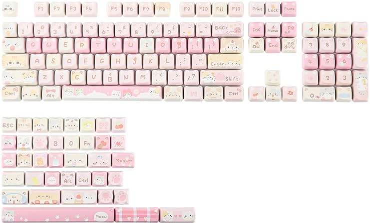 KiiBOOM Cute Cat Keycaps Set, Mao Profile, PBT/PC Keycap for MX Switches Mechanical Keyboard, Compatible with 60%, 65%, 75%, TKL, 96%, Full-Sized Layout (Meow Squad) - Image 1