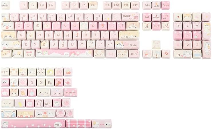 KiiBOOM Cute Cat Keycaps Set, Mao Profile, PBT/PC Keycap for MX Switches Mechanical Keyboard, Compatible with 60%, 65%, 75%, TKL, 96%, Full-Sized Layout (Meow Squad) - Product Image