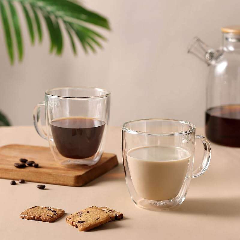 CNGLASS Glass Coffee Mugs 12oz,Double Walled Insulated Cappuccino Mug with Handle,Clear Espresso Cups for Cappuccino,Latte,Tea Bags,Hot and Cold Beverages,Set of 4 - Image 4