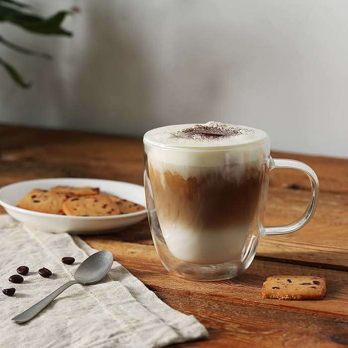 CNGLASS Glass Coffee Mugs 12oz,Double Walled Insulated Cappuccino Mug with Handle,Clear Espresso Cups for Cappuccino,Latte,Tea Bags,Hot and Cold Beverages,Set of 4 - Image 5