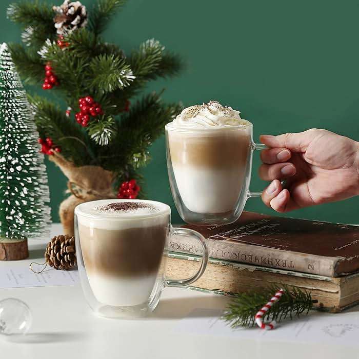 CNGLASS Glass Coffee Mugs 12oz,Double Walled Insulated Cappuccino Mug with Handle,Clear Espresso Cups for Cappuccino,Latte,Tea Bags,Hot and Cold Beverages,Set of 4 - Image 6
