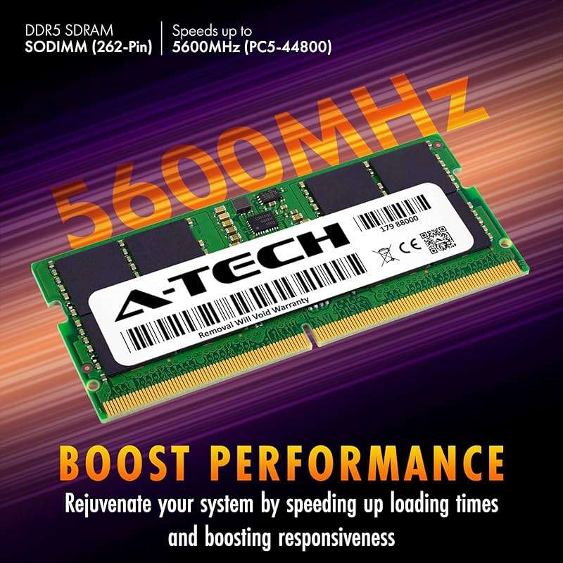A-Tech 32GB DDR5 5600MHz PC5-44800 CL46 SODIMM 2Rx8 Dual Rank 1.1V Non-ECC Unbuffered SO-DIMM 262-Pin Laptop Computer RAM Memory Upgrade Module - Image 2