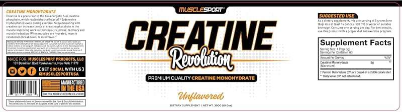 Musclesport Creatine Monohydrate Powder - Micronized Creatine Monohydrate - Energy, Strength & Endurance - 300g, Unflavored - Image 3