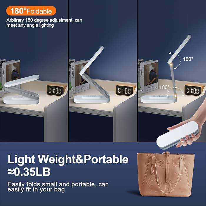 Giryuhd LED Desk Lamp for Office Home & Battery Operated Lamp Rechargeable Lamp Foldable & Portable Light, LED Desk Light Strip, 3 Brightness Dimmable Small Desk Lamp Wireless Reading Lamp (White) - Image 3