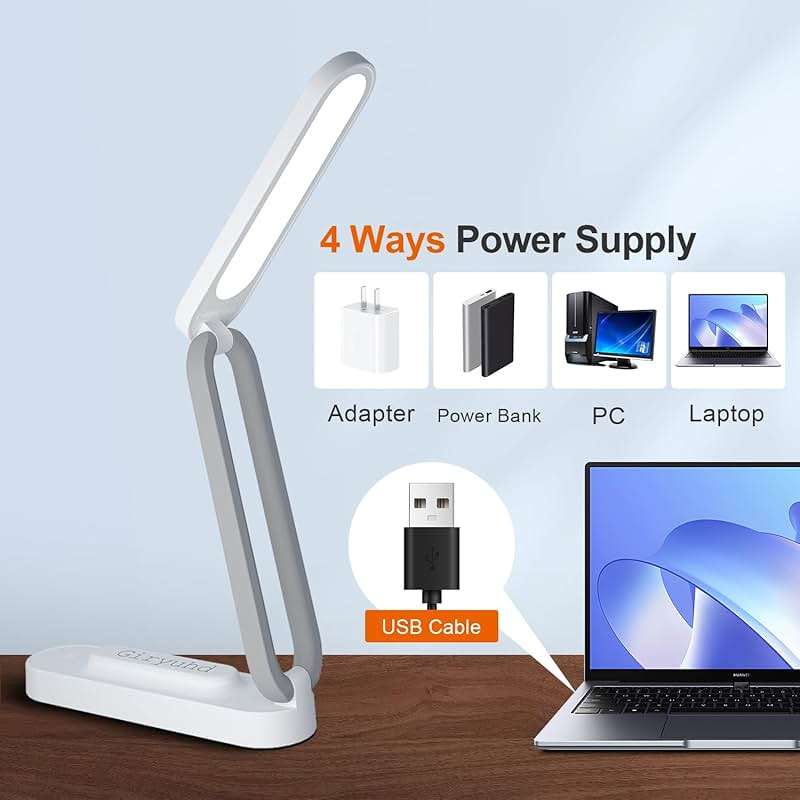 Giryuhd LED Desk Lamp for Office Home & Battery Operated Lamp Rechargeable Lamp Foldable & Portable Light, LED Desk Light Strip, 3 Brightness Dimmable Small Desk Lamp Wireless Reading Lamp (White) - Image 4