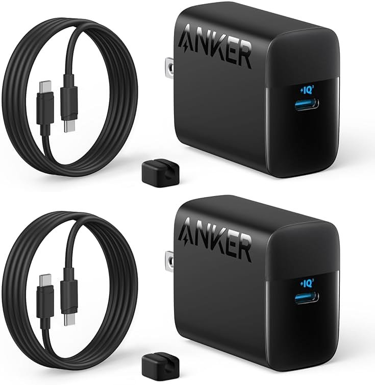 Anker 45W USB C Charger Block, Type C Charger Fast Charging for iPhone 17/16 Series, Phone Charger with USB-C Cable for iPad, Galaxy S24 Ultra (2-Pack, 5 ft Cable Included) - Product Image