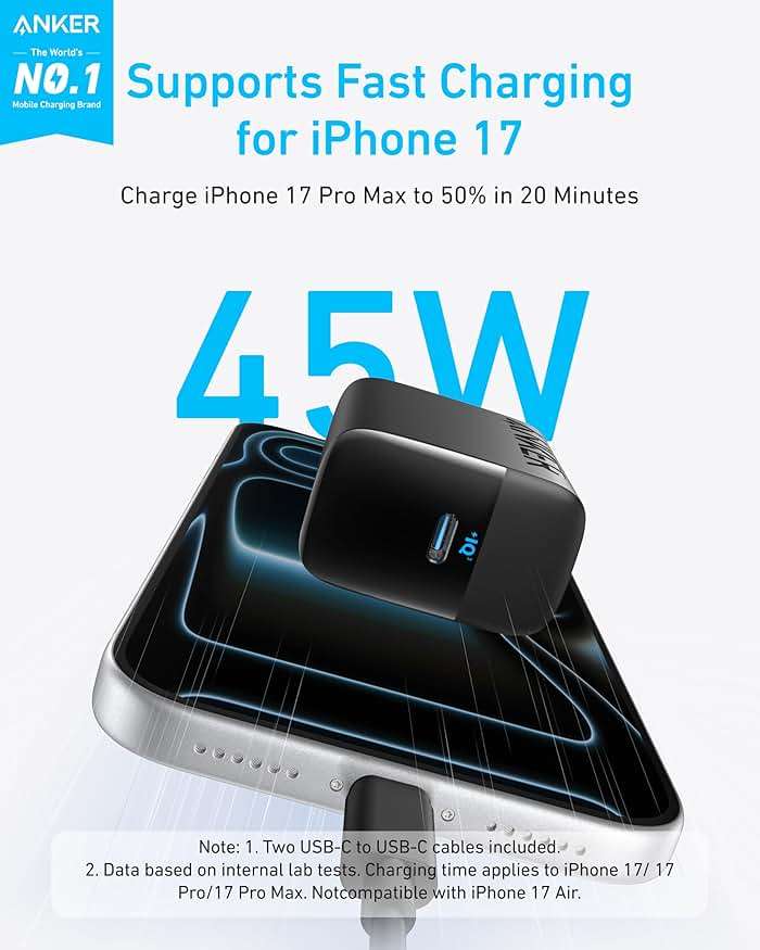 Anker 45W USB C Charger Block, Type C Charger Fast Charging for iPhone 17/16 Series, Phone Charger with USB-C Cable for iPad, Galaxy S24 Ultra (2-Pack, 5 ft Cable Included) - Image 2