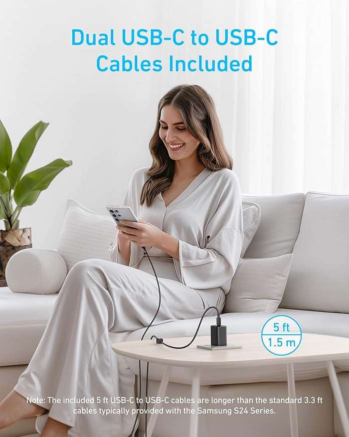 Anker 45W USB C Charger Block, Type C Charger Fast Charging for iPhone 17/16 Series, Phone Charger with USB-C Cable for iPad, Galaxy S24 Ultra (2-Pack, 5 ft Cable Included) - Image 5