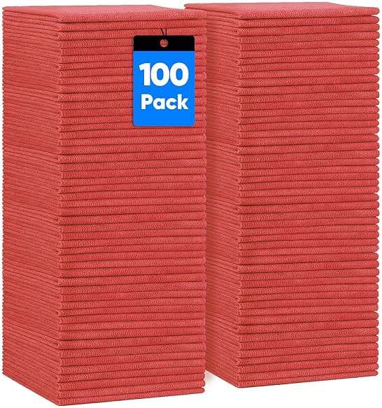 HOMEXCEL Red Shop Towels 100 Pack, Reusable Microfiber Cleaning Cloth Bulk, Multipurpose Microfiber Towels for Cars, House and Kitchen, Highly Absorbent Cleaning Rags 11.5 x 11.5 inch - Image 1